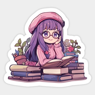 Cute Bookish Manga Girl Sticker